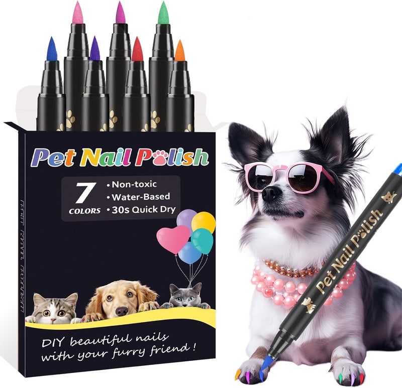 Cherocito Dog Nail Polish Pens Quick Dry,7 Colors Safe Dog Nail Polish Set to DIY Pretty Nails, Ideal Gifts for Dogs Cats Light Dark Nails, Odorless, Non-Toxic, Water-Based Pet Nail Accessories Set - Image 1